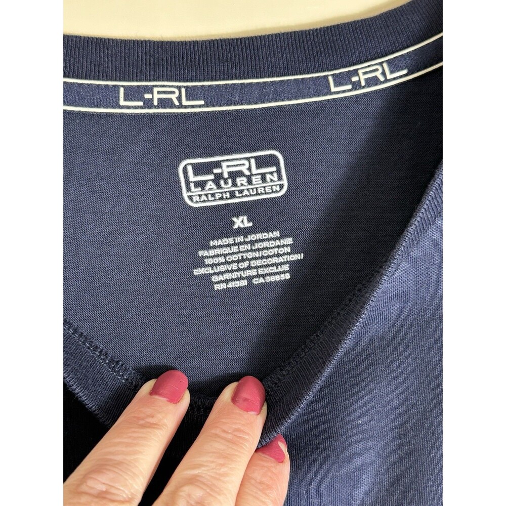 Lauren Ralph Lauren Navy Blue Long Sleeve Cotton Tee Women's Sz XL Quiet Luxury - Picture 2 of 5